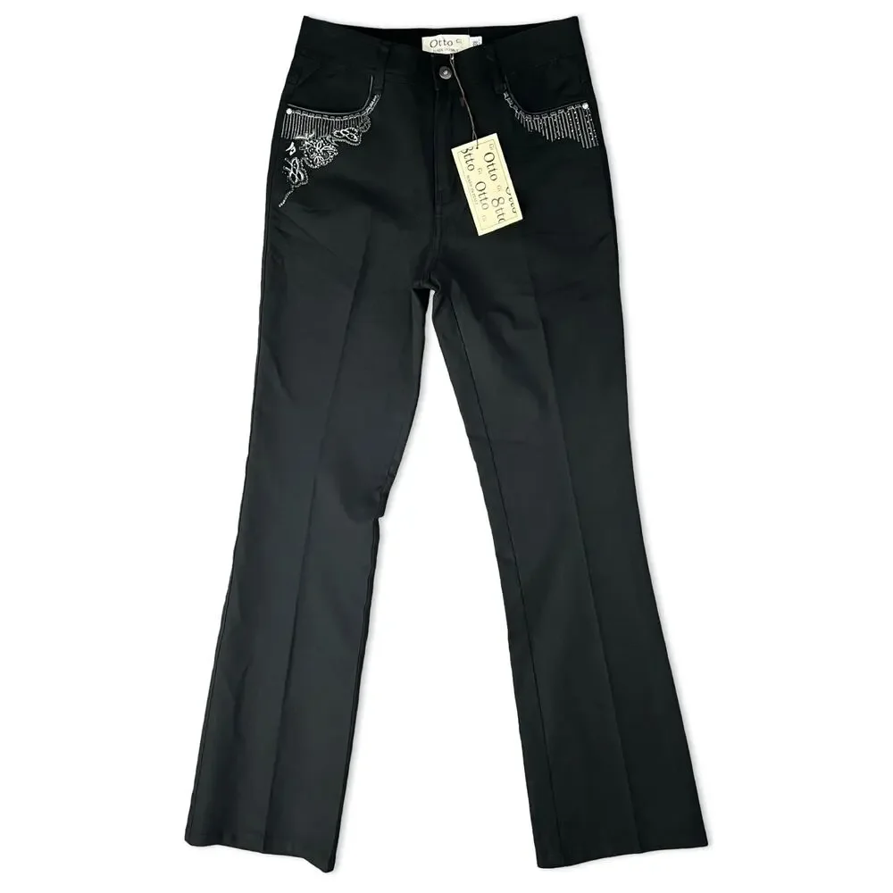 Otto Gi Italy Black Silver Embellished Pockets Bootcut Pants sz 38 / 8 NEW Tags - Picture 1 of 15